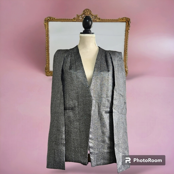 Lavish Alice Jackets & Blazers - Lavish Alice | Rare | Metallic and Stripe Collarless Cape Blazer | Size 10